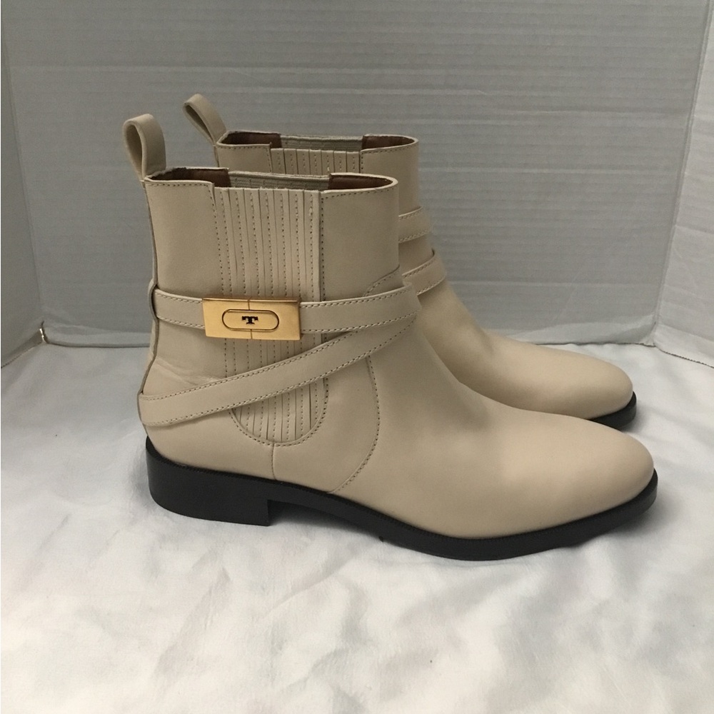 Tory Burch Cream Chelsea Ankle Booties with Gold Hardware